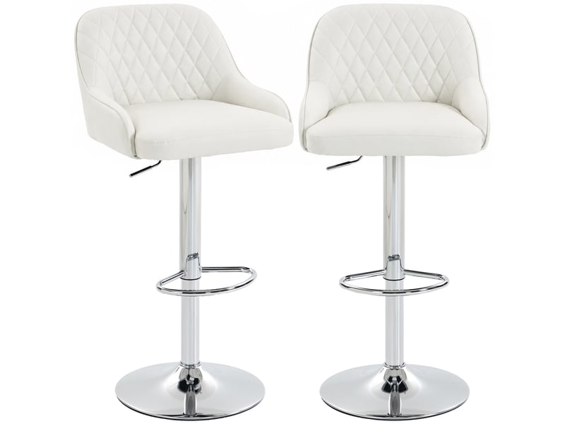  Ensemble de 2 tabourets de bar pivotants et réglables en hauteur avec dossier, similicuir, blanc  - Conforama B