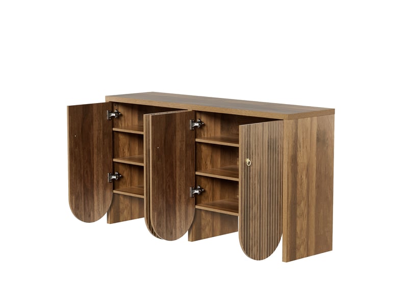 Buffet effet noyer 147 cm avec 4 portes et étagères réglables, meuble de rangement moderne pour salon et salle à manger - Conforama W