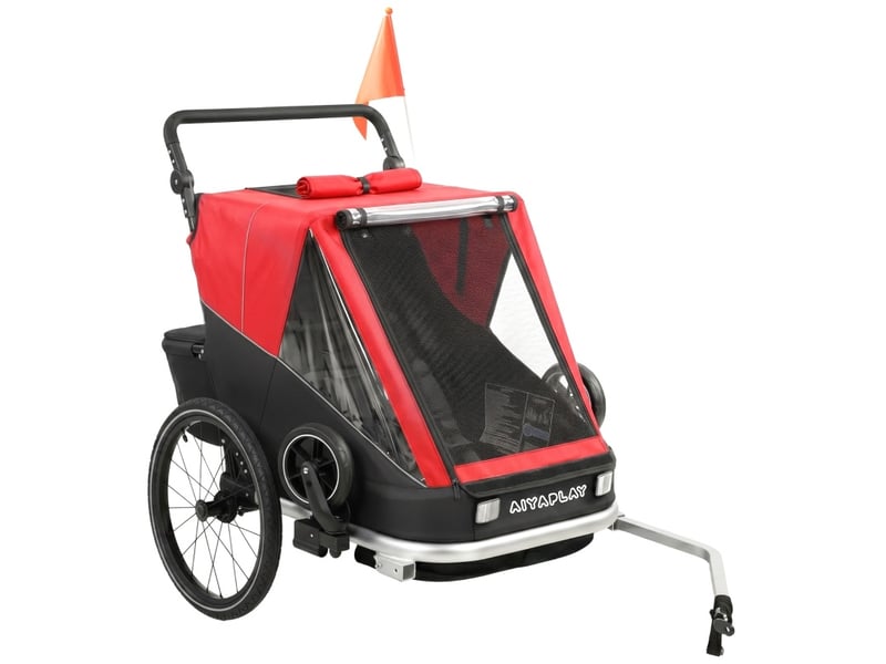 Remorque vélo enfant 2 places 2-en-1 148 x 83 x 102 cm rouge en aluminium, poussette pliable - Conforama A