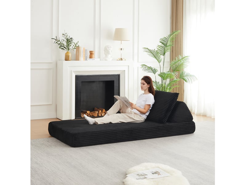  Canapé modulaire 1 place avec dossier triangulaire et accoudoirs amovibles en velours côtelé noir  - Conforama B