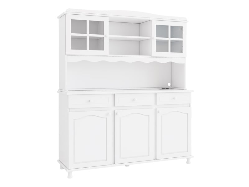  Buffet de cuisine avec led et 5 portes 3 tiroirs, prises et usb, meubles de rangement 135x40x185 cm blanc  - Conforama E
