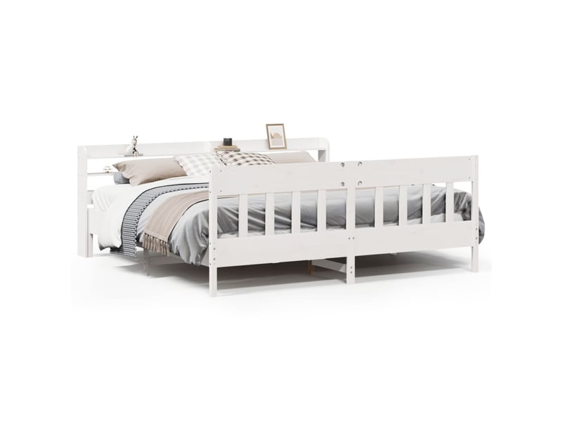  Lit double- lit adulte -  cadre de lit sans matelas blanc 200x200 cm bois massif de pin  - Conforama A