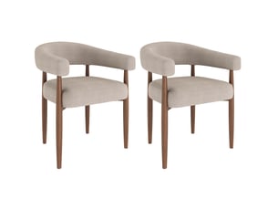 Chaise de salle à manger lot de 2 avec accoudoirs et assise rembourrée en chenille taupe et métal effet noyer