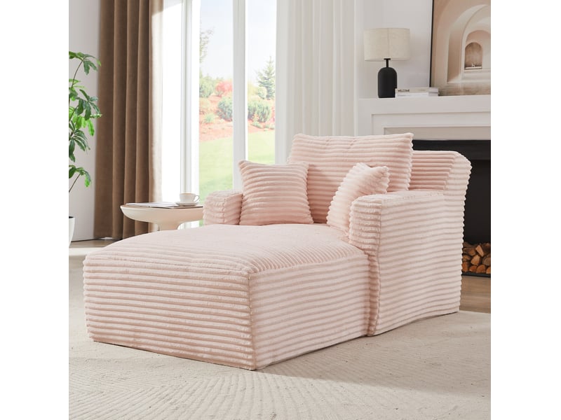  Méridienne convertible avec assise confortable, sans montage, pour salon et petit espace, en velours côtelé rose  - Conforama C