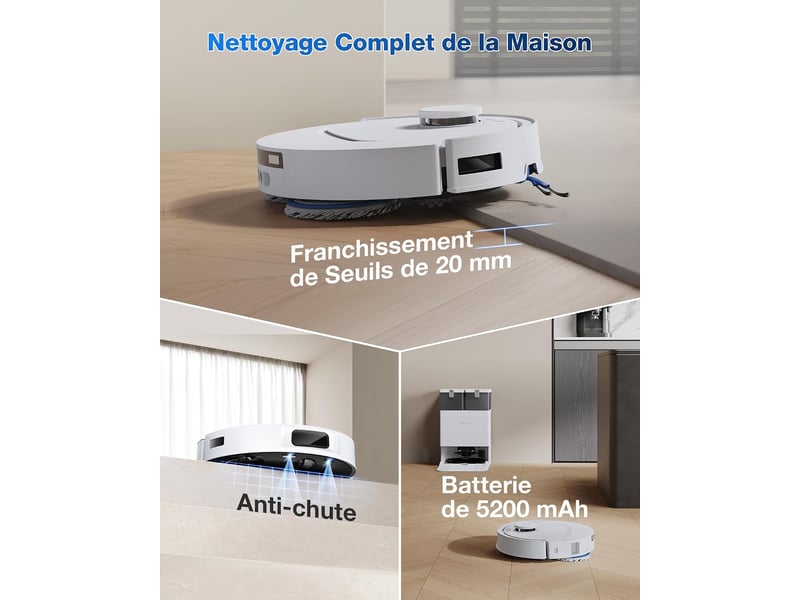  ECOVACS DEEBOT T30e Omni Robot Aspirateur Laveur, 25000Pa, ZeroTangle 3.0, Triple V, Station Omni 25000Pa, ZeroTangle 3.0 - Conforama R