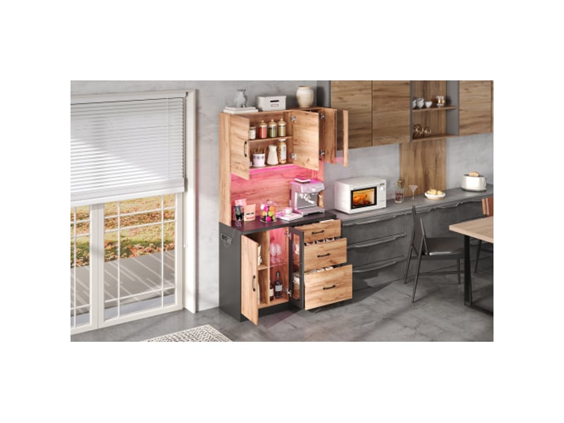 Colonne de cuisine noir effet bois led 105×40×180 cm, étagères réglables, prise européenne – cuisinesalle à manger  - Conforama D