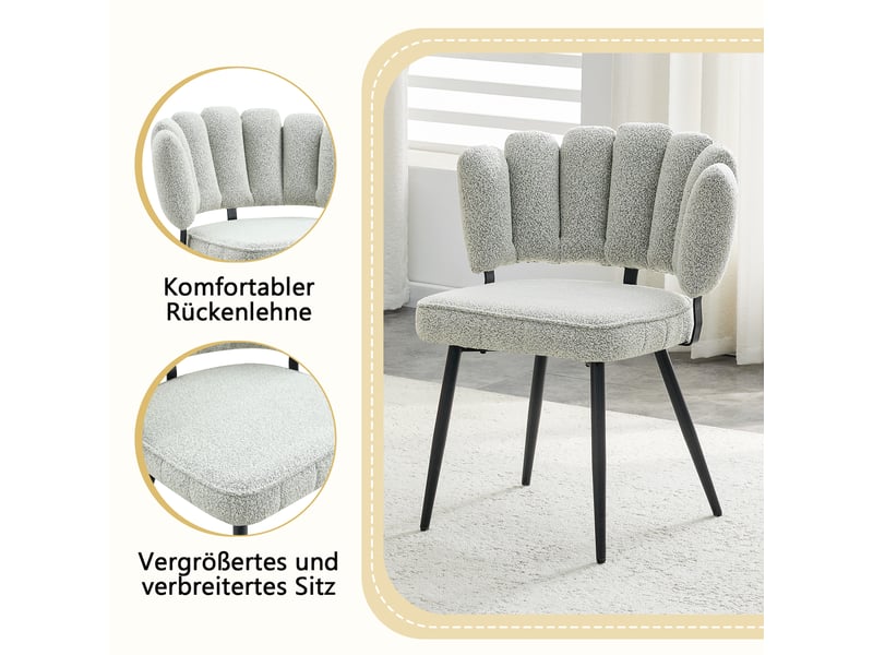  Ensemble table à manger extensible avec 4 chaises, table blanche avec rangement et fauteuils rembourrés en tissu bouclé  - Conforama R