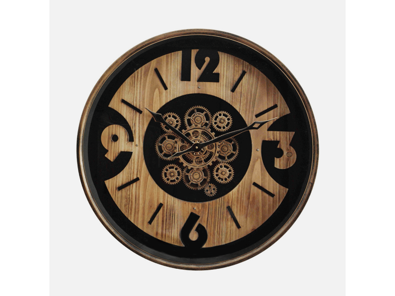  Horloge murale fabrilamp almanzora 60 x 60 cm noirhêtredoré engrenages mobiles 216110088 - Conforama E