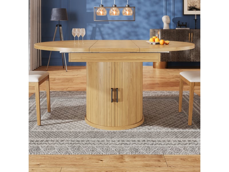  Table ronde extensible aspect naturel 118-158 cm avec plateau agrandissable, table repas multifonction pour cuisine, balcon et sal N620P308799800D - Conforama D