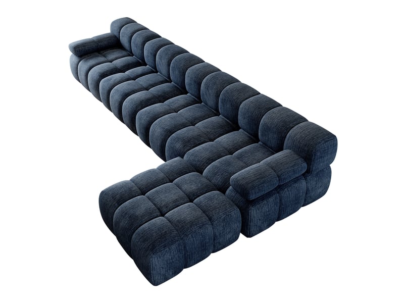  Canapé d’angle en l 5 places 400x200 cm – bleu – chenille douce, mousse, sans montage, confortable  - Conforama A