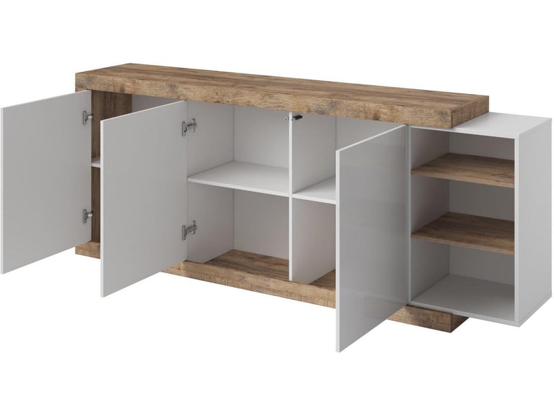 Buffet/bahut sino 3 portes 220 cm chêne/blanc laqué  - Conforama D