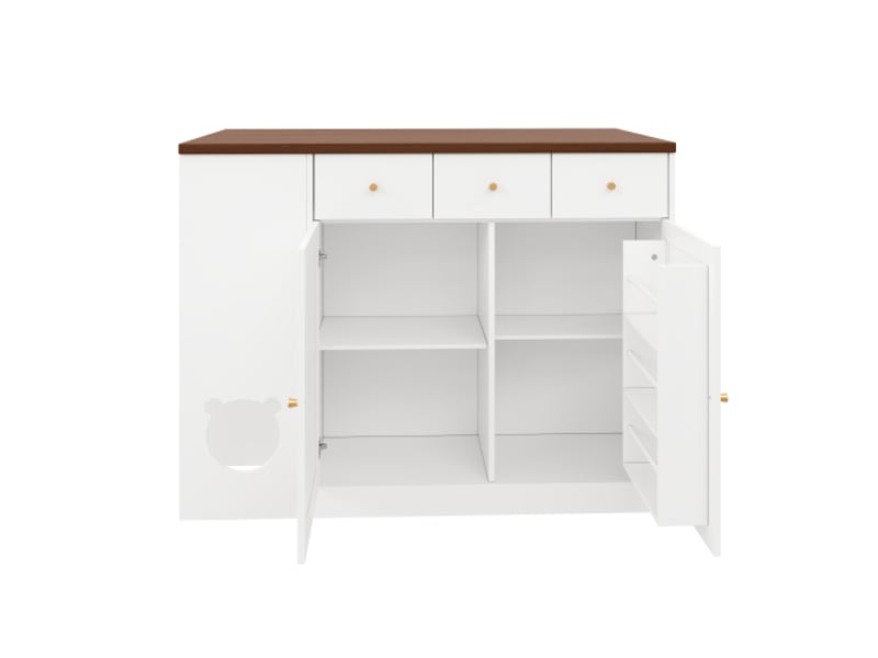  Île de cuisine 120×70×90 cm – chariot et bahut tiroirs, plan coulissant, épices, espace animaux sans chat, blanc et noyer  - Conforama A