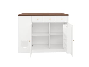 Île de cuisine 120×70×90 cm – chariot et bahut tiroirs, plan coulissant, épices, espace animaux sans chat, blanc et noyer