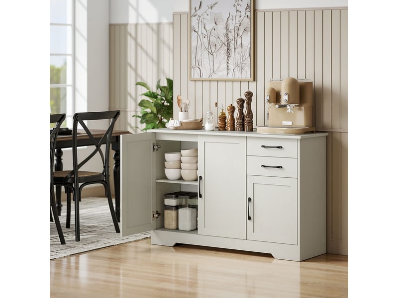  Buffet 3 portes blanc effet bois avec 2 tiroirs, 120x38x79 cm, mélaminé mdf 838-587V00CW - Conforama B