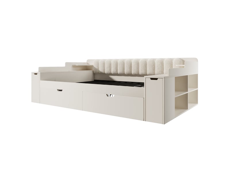 Lit avec rangement 140 x 200 cm, 2 tiroirs, sommier à lattes inclus et chargeurs usb, blanc - Conforama A