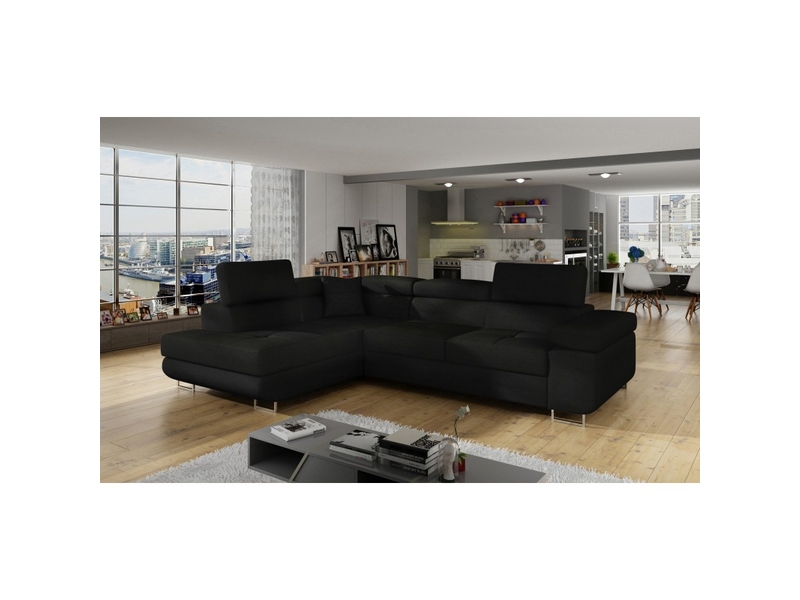  Canapé d'angle convertible menton noir – angle gauche avec coffre  - Conforama B