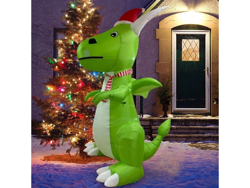  Dinosaure gonflable de noël 2,4 m avec led et bonnet de père noël, décoration extérieure pour jardin  - Conforama B