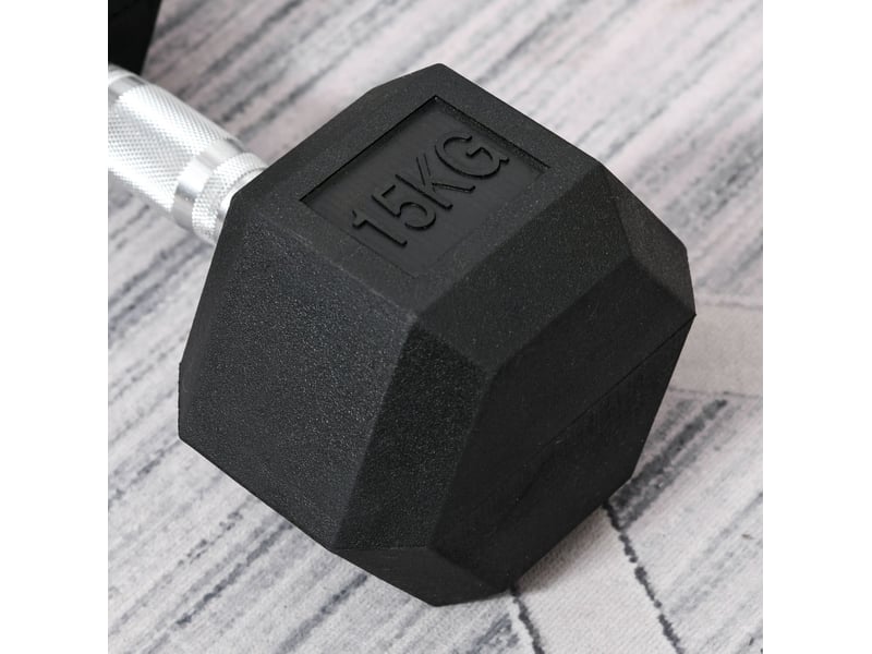  Haltère hexagonal 15 kg noir en métal et caoutchouc, poignée moletée pour vos exercices de renforcement  - Conforama D