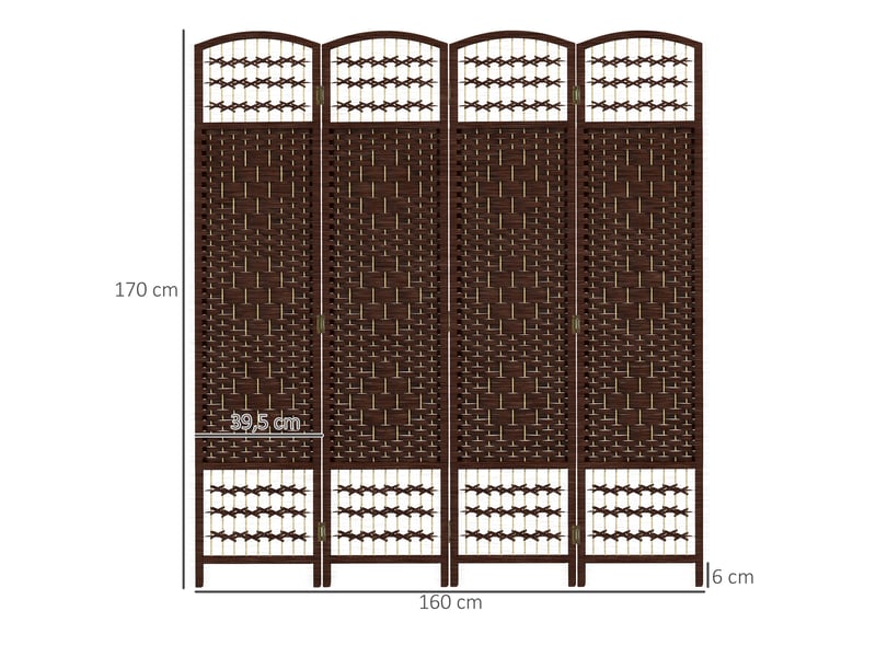  Paravent intérieur en bois séparateur de pièce cloison pliable 4 panneaux marron 160 x 170 cm  - Conforama C