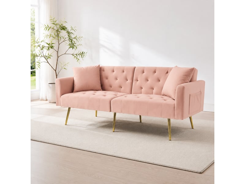 Canapé 2 places inclinable avec dossier réglable - 3 positions, coussins inclus, velours - rose - Conforama C