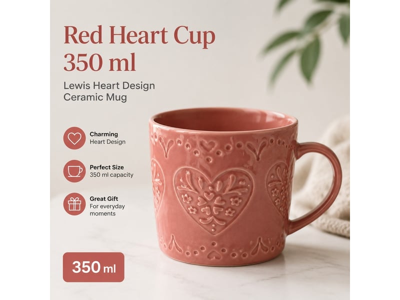  Mug en céramique, cœur rouge, modèle lewis heart, 350 ml  - Conforama E