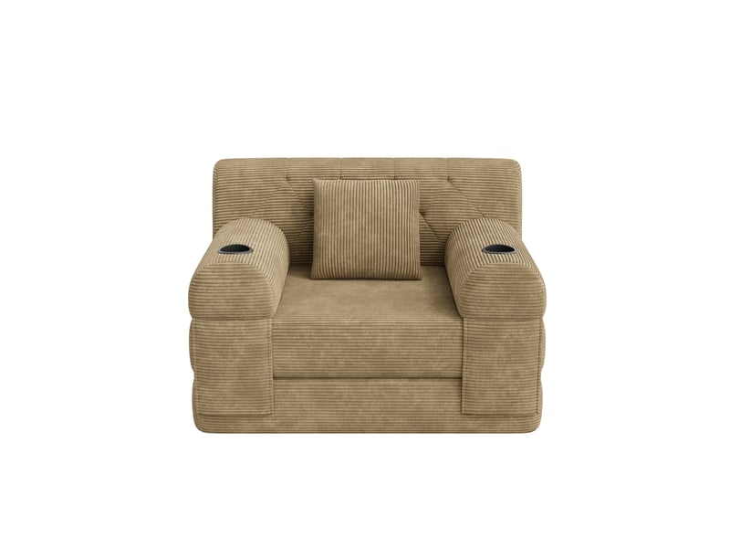  Fauteuil 1 place convertible en velours côtelé kaki, 107x80x81 cm  - Conforama D