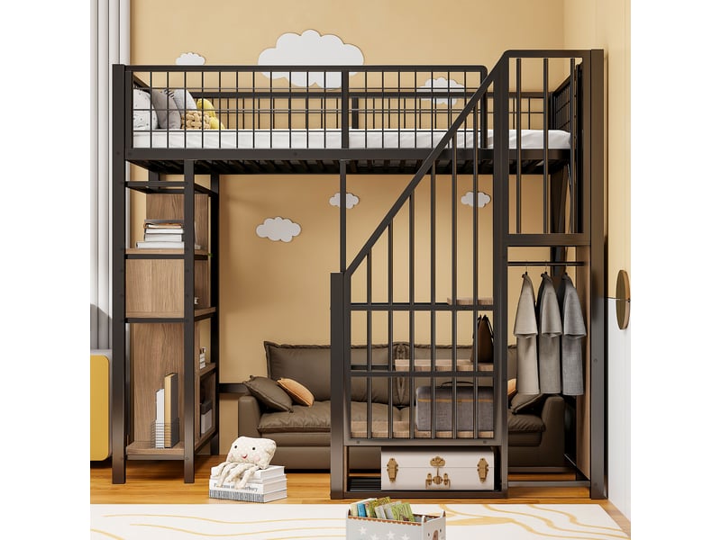  Lit mezzanine 90x200 cm coloris noir métal lit enfant noir - Conforama D
