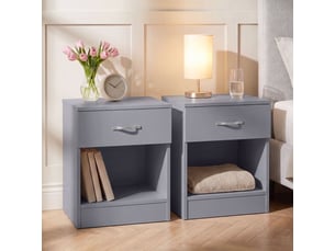 Table de chevet riano, commode de nuit, chambre, 47x40x36cm, set de 2, 1 tiroir, gris