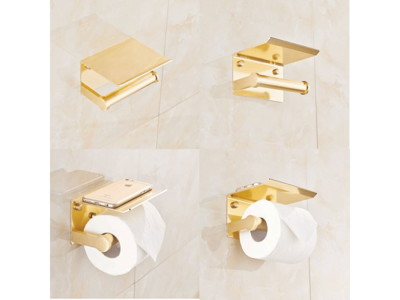  Porte-papier toilette mural avec étagère, autocollant, aluminium (doré)  - Conforama D