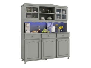 Buffet de cuisine 135 x 40 x 185 cm avec prises intégrées et éclairage led coloré, rangements modulables, gris vert