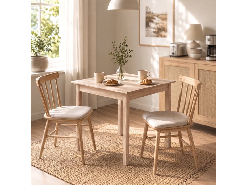  Table de salle à manger pour 2 personnes avec patins antidérapants, style campagne, en pin, naturel, 75 × 75 × 76 cm  - Conforama B