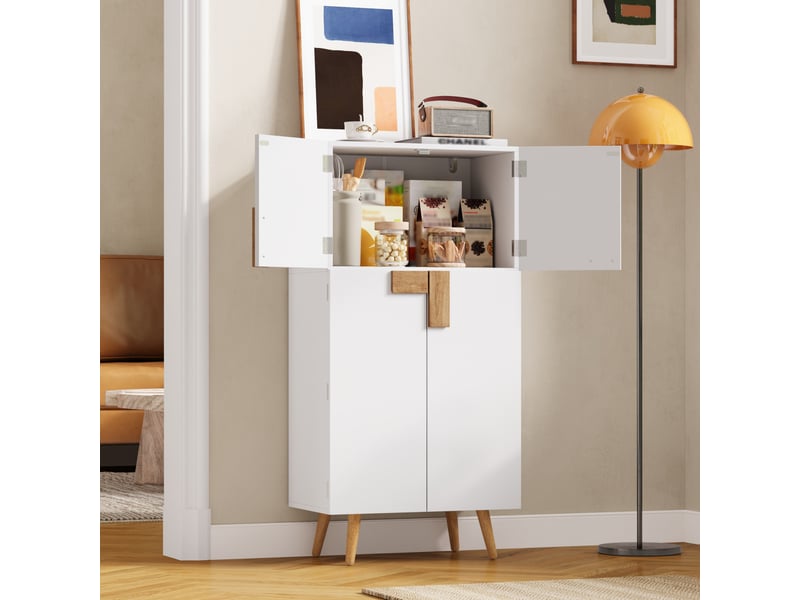 Armoire de cuisine garde-manger 60x35x120 cm - 4 portes - rangements de portes - étagères réglables - mdf - blanc - Conforama E