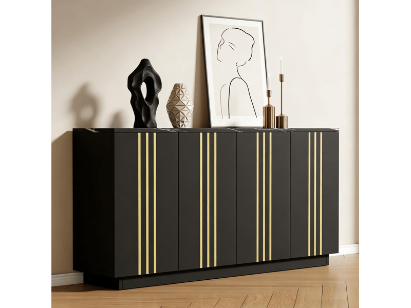  Buffet de rangement 4 portes noir et doré 35 x 140 x 70 cm  - Conforama D