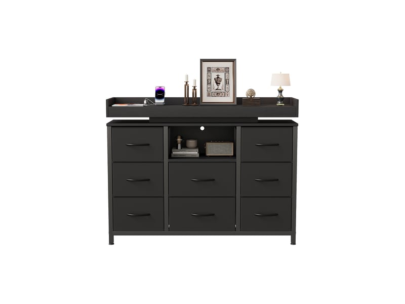  Commode 8 tiroirs - 108x30x82cm - meuble de rangement avec niche ouverte, bande led rgb réglable, style gamer - noir  - Conforama A