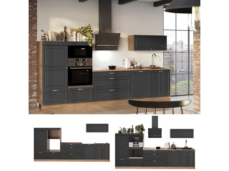  Vicco cuisine, anthrazit-gold landhauschêne de force doré, 340cm sans pt  - Conforama D