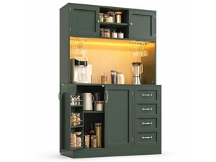 Buffet 120x40x188 cm vert mdf et métal, 4 portes, 2 grands tiroirs, led, rangement pour cuisine et salon