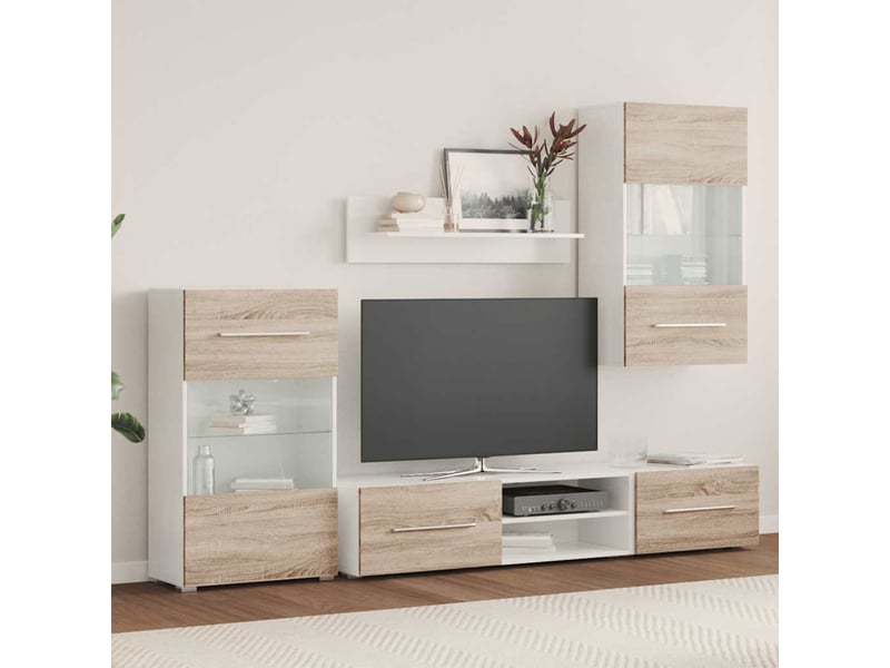 Meubles tv avec lumière led 5 pcs chêne sonoma bois d'ingénierie - Conforama C