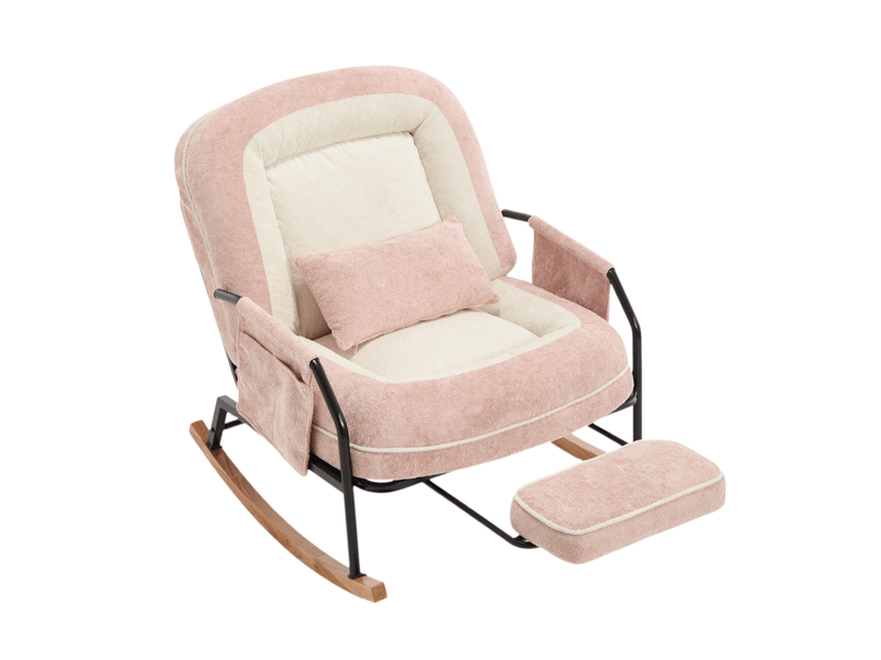  Fauteuil à bascule xxl rose en fausse fourrure, dossier réglable, repose-pieds  - Conforama D