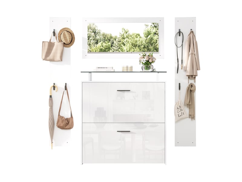 Portemanteau avec banc et rangement 89.5 x 96.5 cm blanc - Conforama A