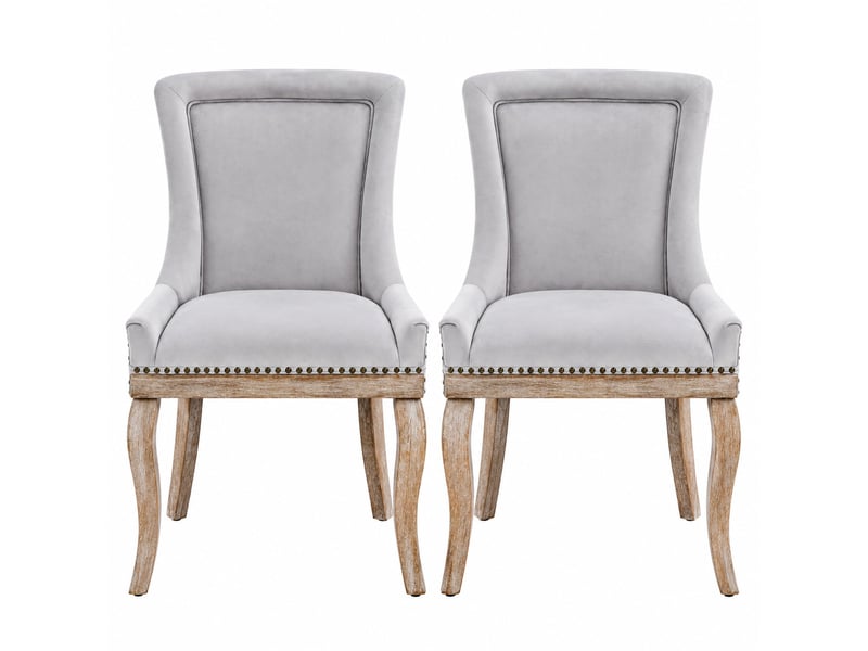  Lot de 2 chaises de salle à manger grises en velours, dossier capitonné, pieds en bois massif  - Conforama A