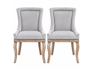 Lot de 2 chaises de salle à manger grises en velours, dossier capitonné, pieds en bois massif