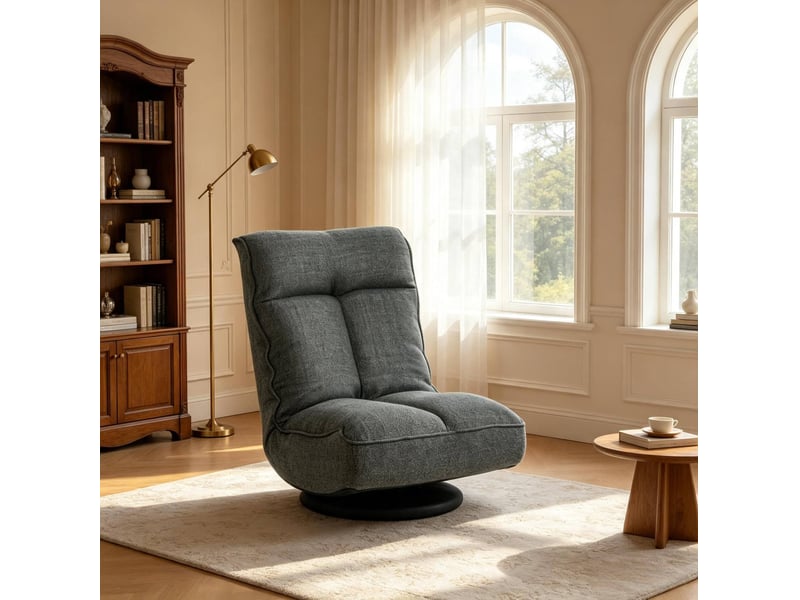  Fauteuil de sol relax pivotant gris à dossier réglable 5 positions  - Conforama C
