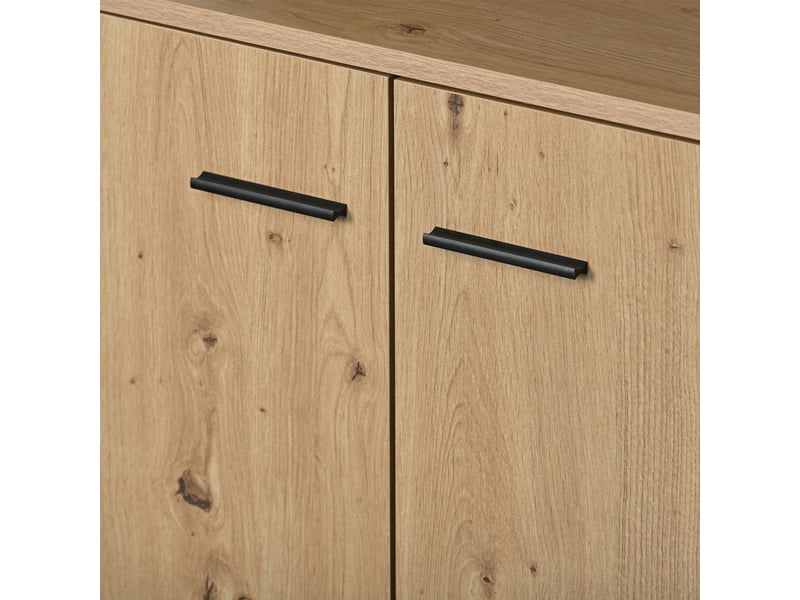  Buffet 3 portes 3 tiroirs industriel noir et bois, meuble de rangement 150 cm  - Conforama D