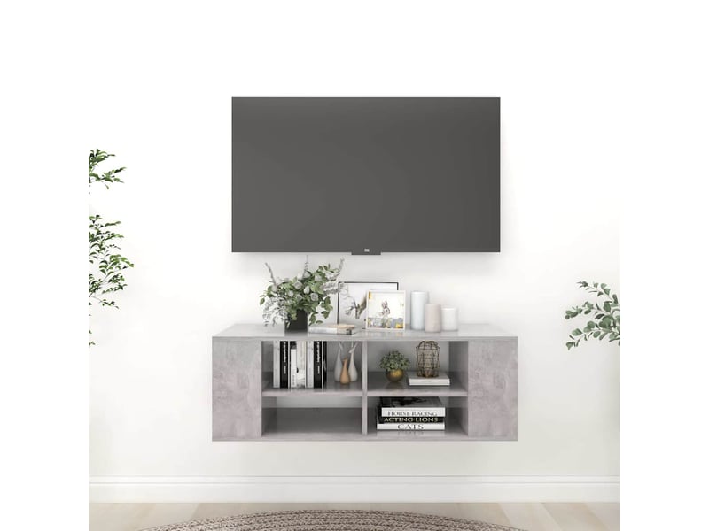 Meuble tv - banc tv - meuble de rangement mural gris béton 102x35x35 cm bois d’ingénierie  - Conforama B