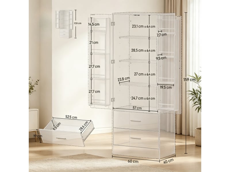  Buffet haut de cuisine – 2 portes, 8 porte-épices, 2 tiroirs et étagères réglables – rangement pratique  - Conforama C