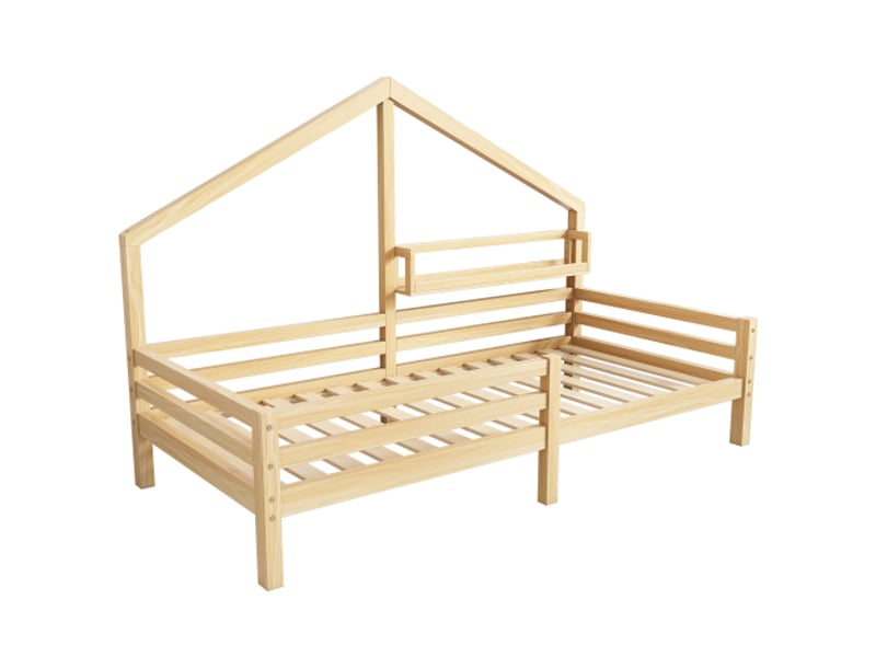  Lit enfant 90x200cm,lit cabane en pin avec étagère et garde-corps,naturel lit enfant naturel - Conforama D