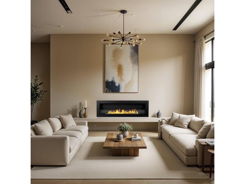  Livorno 120 - cheminée à bioéthanol murale ou encastrable 120 x 40 x 15 cm avec brûleur de 1,25 l en acier noir  - Conforama C