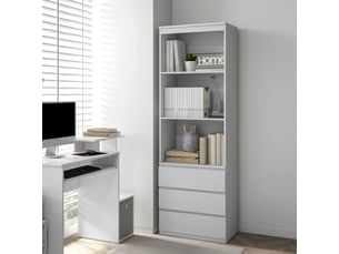 Bibliothèque haute de 180 cm avec 3 étagères et 3 tiroirs en bois blanc dimensions 60 x 35 x 180 cm