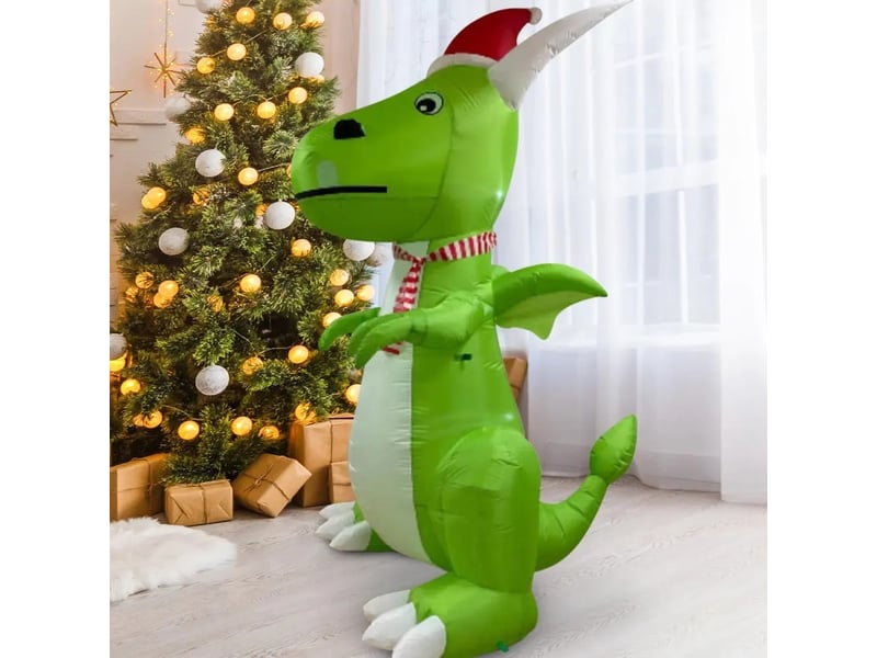  Dinosaure gonflable de noël 2,4 m avec led et bonnet de père noël, décoration extérieure pour jardin  - Conforama E