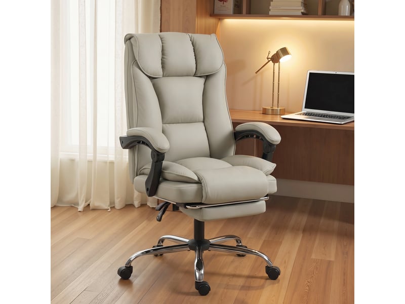  Fauteuil de bureau avec repose-pieds, dossier inclinable, rembourrage épais, revêtement en similicuir kaki  - Conforama C